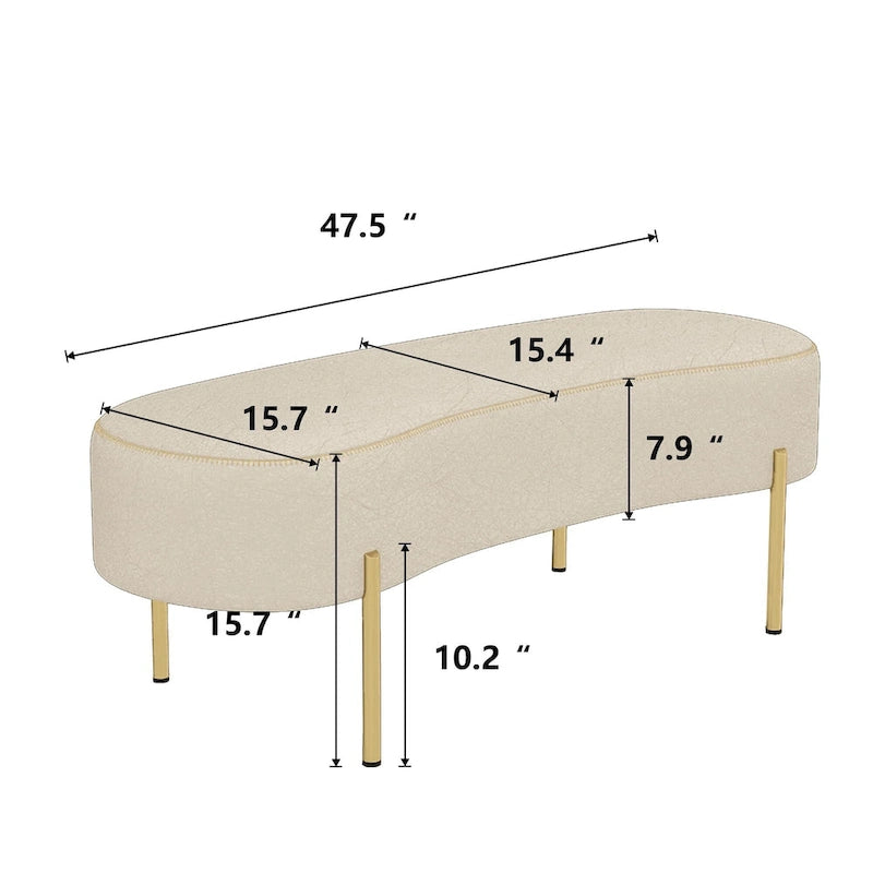 Banc ottoman moderne, banc de lit, banc d'entrée avec pieds dorés pour salon