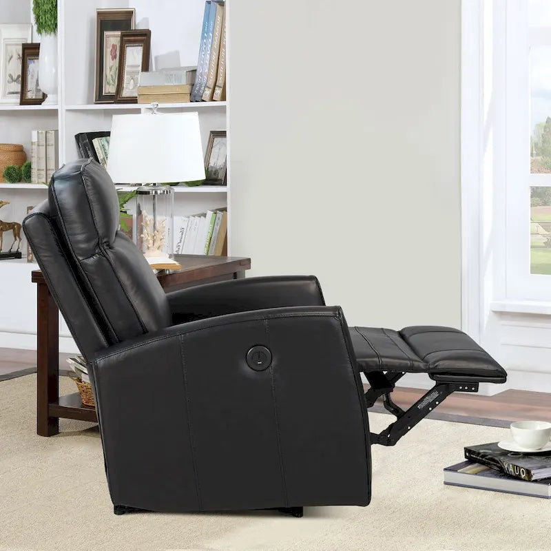 Fauteuil inclinable électrique en cuir véritable de 70,5 cm de large avec chargeur USB