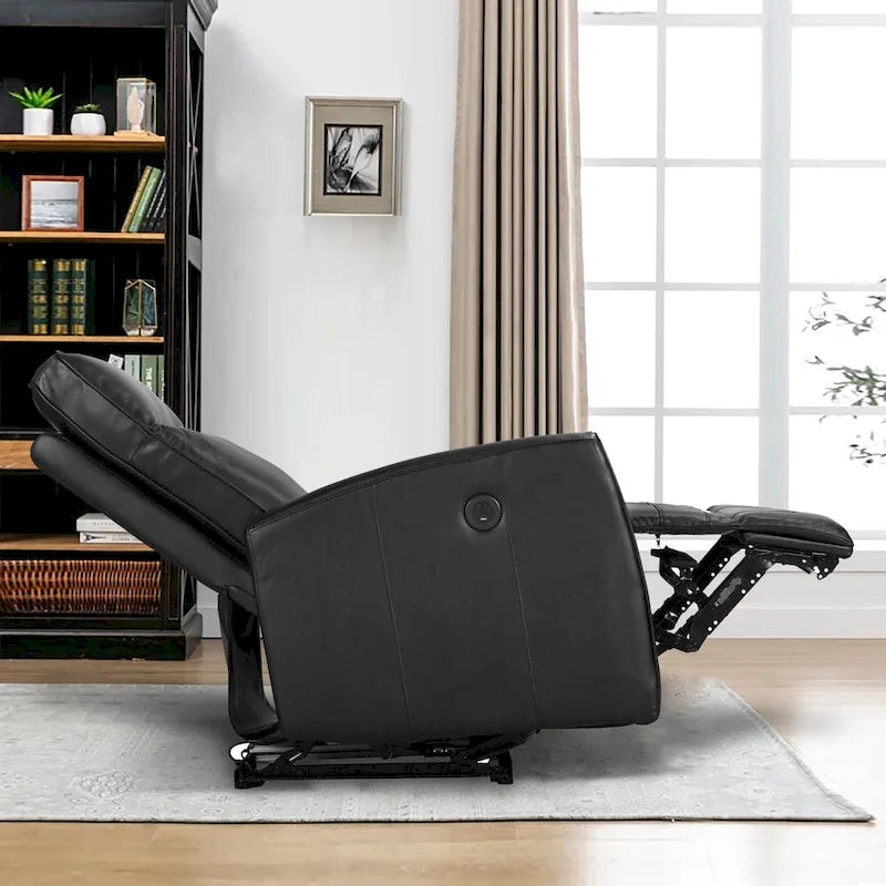 Fauteuil inclinable électrique en cuir véritable de 70,5 cm de large avec chargeur USB