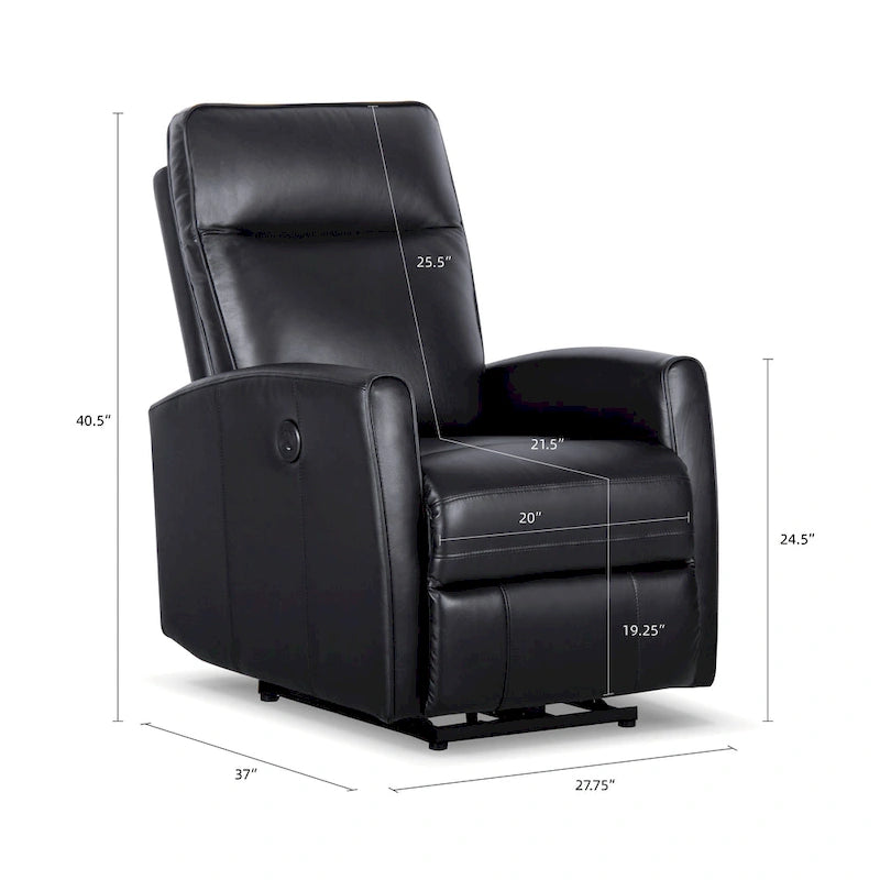 Fauteuil inclinable électrique en cuir véritable de 70,5 cm de large avec chargeur USB