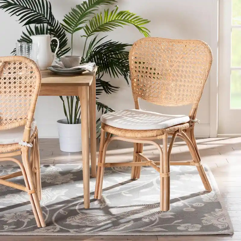 Chaise de salle à manger Nadira bohème en rotin finition marron naturel