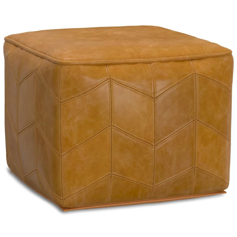 Pouf carré contemporain Gerty de WYNDENHALL en cuir véritable marron