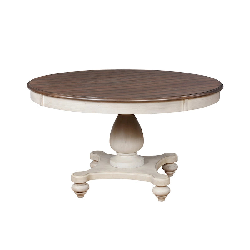 Roundhill Furniture Arch Weathered Oak Round Dining Table - Weathered oak and white