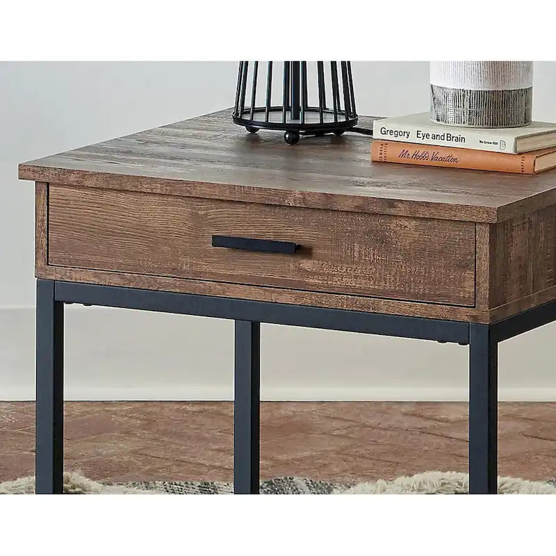 Table d'appoint en bois à 1 tiroir, coloris chêne brun et noir sable