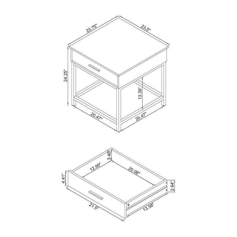 Table d'appoint en bois à 1 tiroir, coloris chêne brun et noir sable