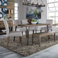 Ensemble de table rectangulaire 6 pièces Horizons Rustic Caramel avec effet vieilli Sawmark