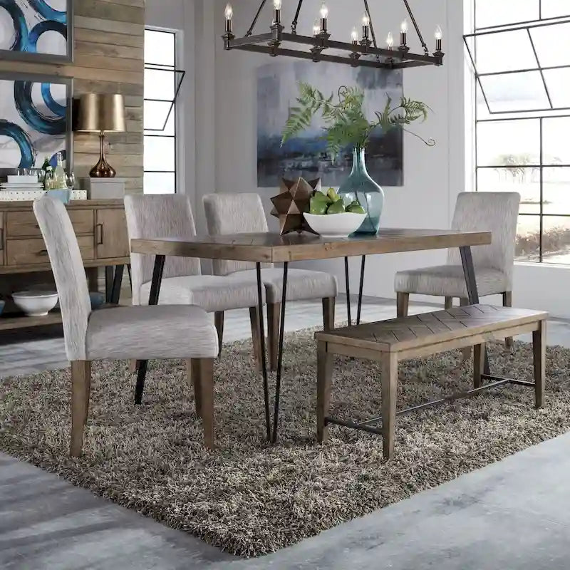 Ensemble de table rectangulaire 6 pièces Horizons Rustic Caramel avec effet vieilli Sawmark