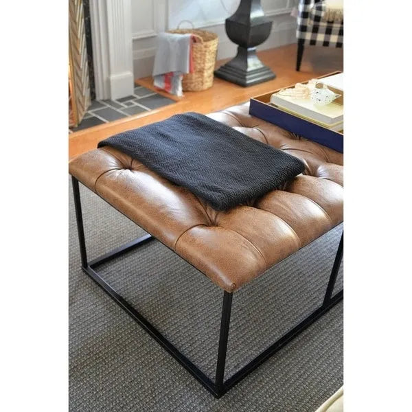 Pouf capitonné HomePop Draper marron clair