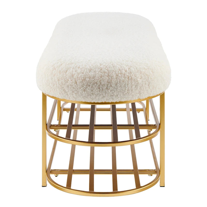 Banc Frisly en tissu de mouton retourné avec étagère