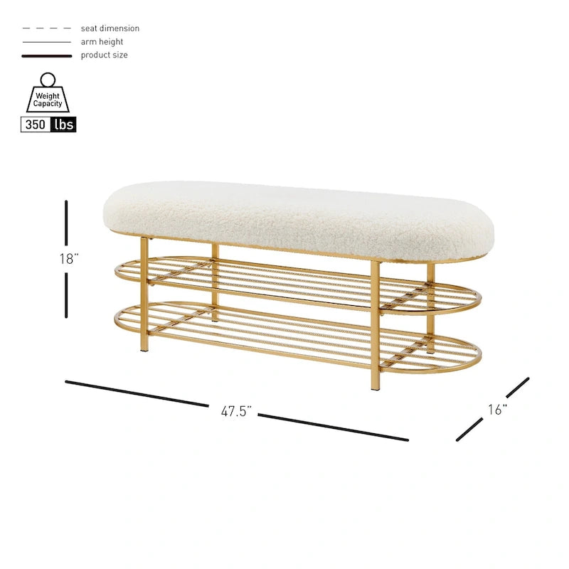 Banc Frisly en tissu de mouton retourné avec étagère