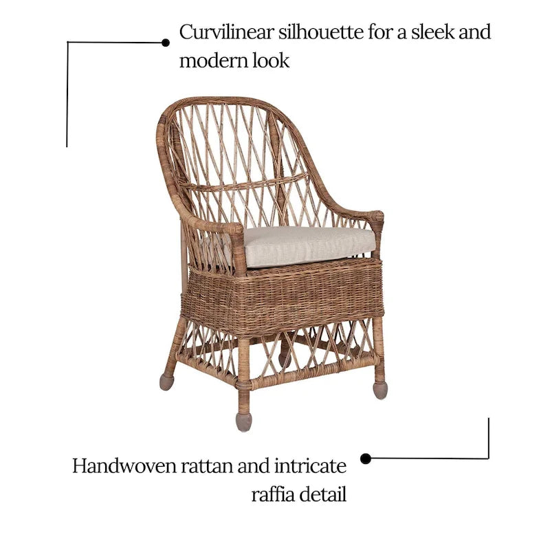 Chaise de salle à manger Bayside Curvilinear en rotin rembourrée par East at Main - 22x23x39