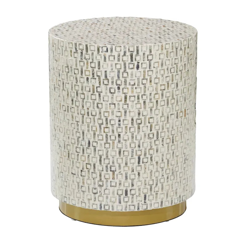 Table d'appoint en nacre avec piètement doré et motifs géométriques - Blanc, gris ou noir - Roche River Decor