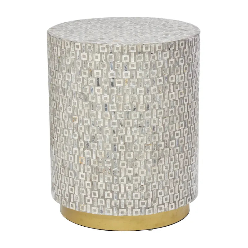 Table d'appoint en nacre avec piètement doré et motifs géométriques - Blanc, gris ou noir - Roche River Decor