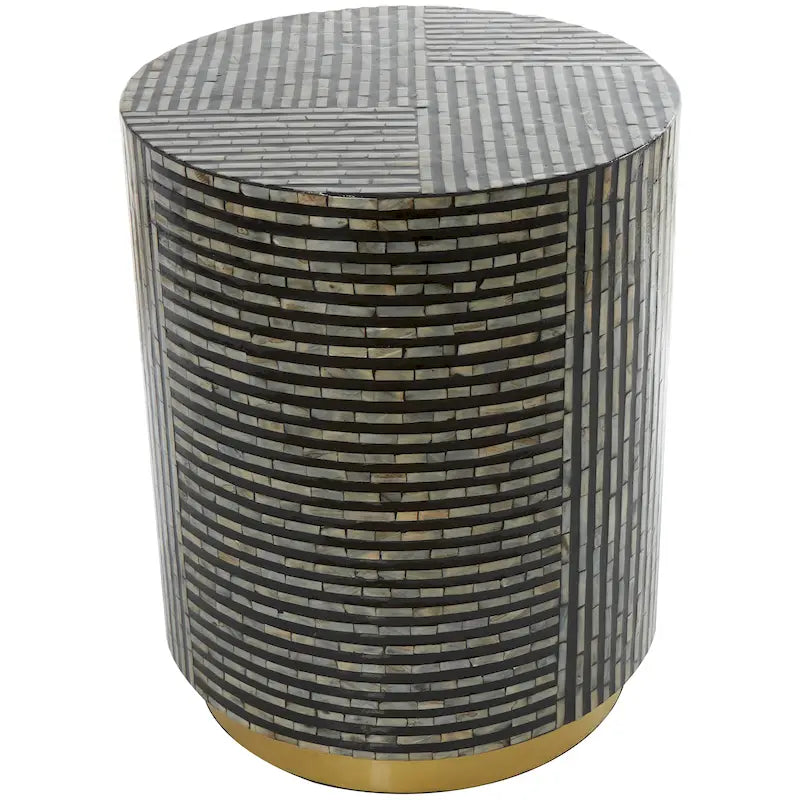 Table d'appoint en nacre avec piètement doré et motifs géométriques - Blanc, gris ou noir - Roche River Decor