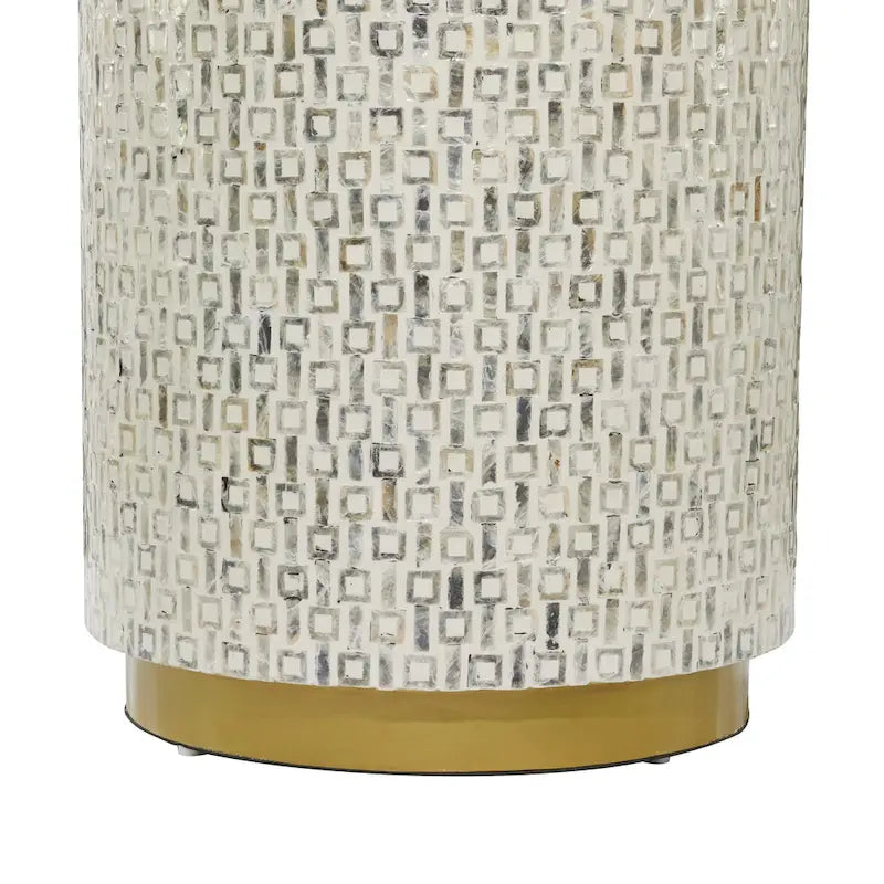 Table d'appoint en nacre avec piètement doré et motifs géométriques - Blanc, gris ou noir - Roche River Decor