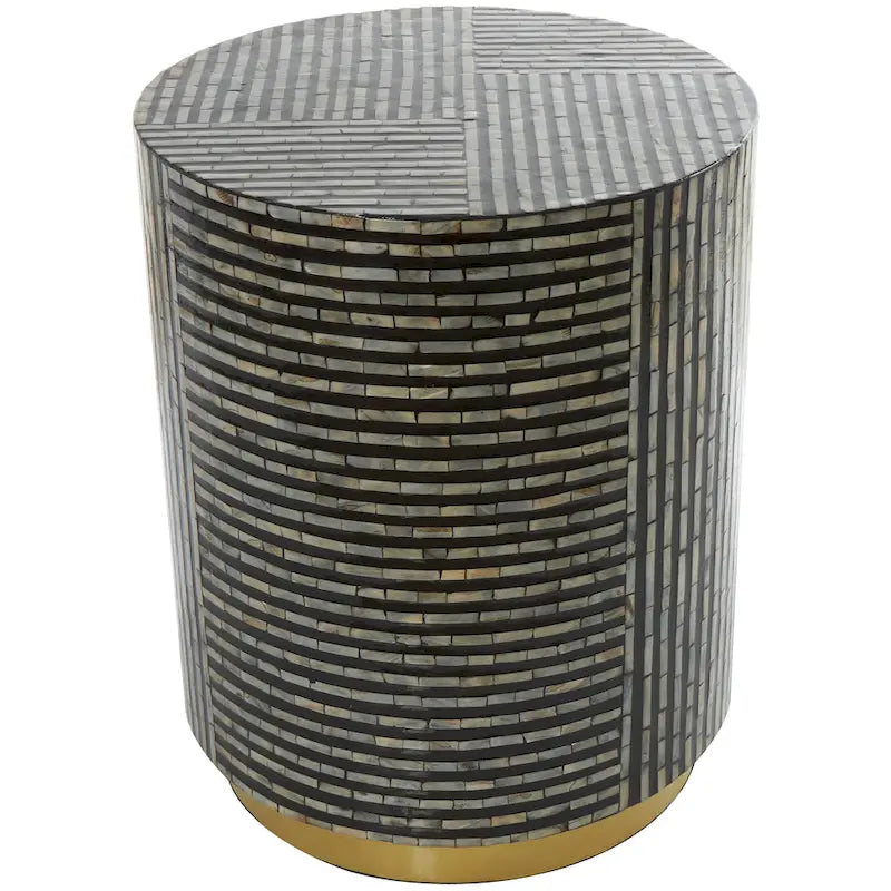Table d'appoint en nacre avec piètement doré et motifs géométriques - Blanc, gris ou noir - Roche River Decor