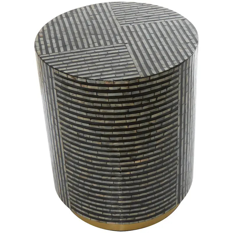Table d'appoint en nacre avec piètement doré et motifs géométriques - Blanc, gris ou noir - Roche River Decor