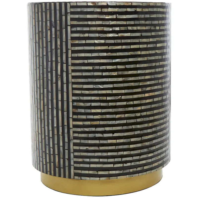 Table d'appoint en nacre avec piètement doré et motifs géométriques - Blanc, gris ou noir - Roche River Decor