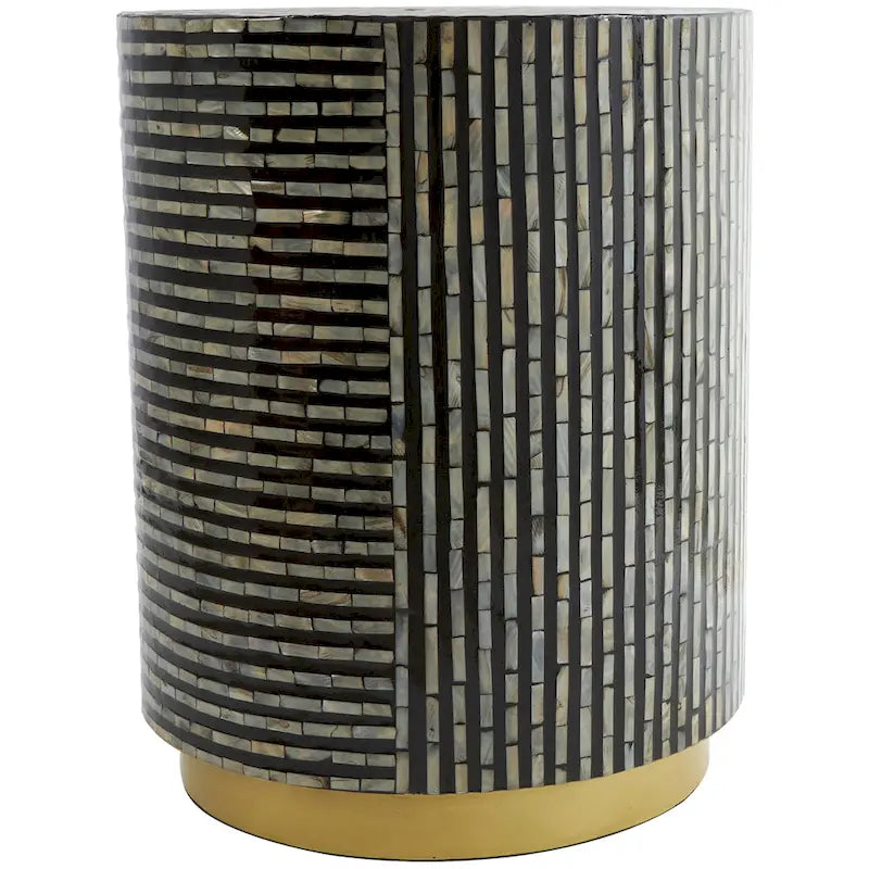 Table d'appoint en nacre avec piètement doré et motifs géométriques - Blanc, gris ou noir - Roche River Decor