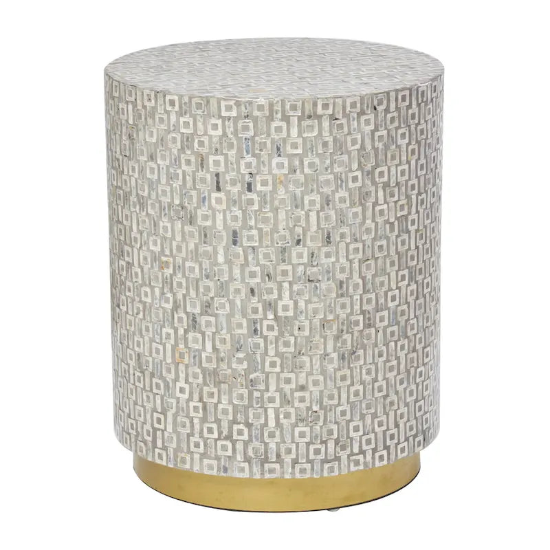 Table d'appoint en nacre avec piètement doré et motifs géométriques - Blanc, gris ou noir - Roche River Decor