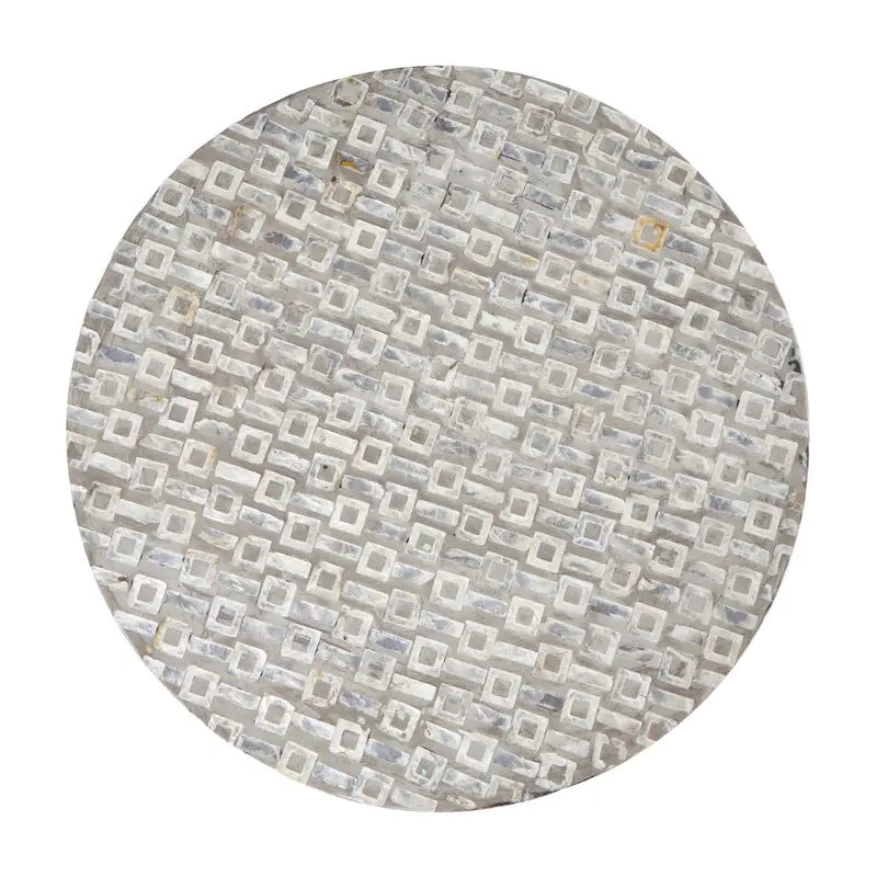 Table d'appoint en nacre avec piètement doré et motifs géométriques - Blanc, gris ou noir - Roche River Decor