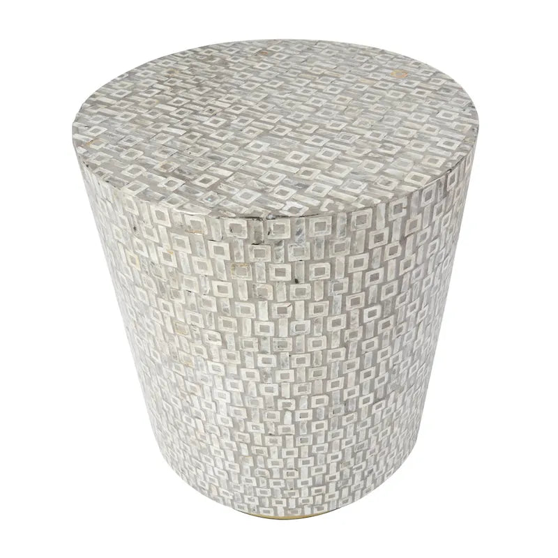 Table d'appoint en nacre avec piètement doré et motifs géométriques - Blanc, gris ou noir - Roche River Decor