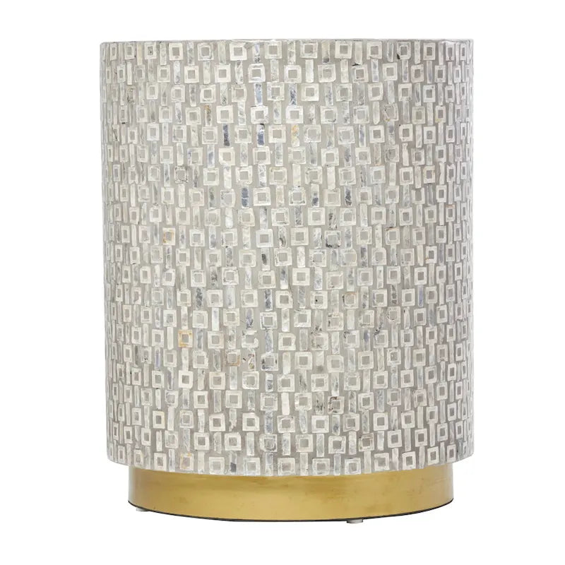 Table d'appoint en nacre avec piètement doré et motifs géométriques - Blanc, gris ou noir - Roche River Decor