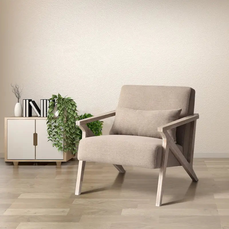 Fauteuil d'appoint en bois massif recouvert de tissu