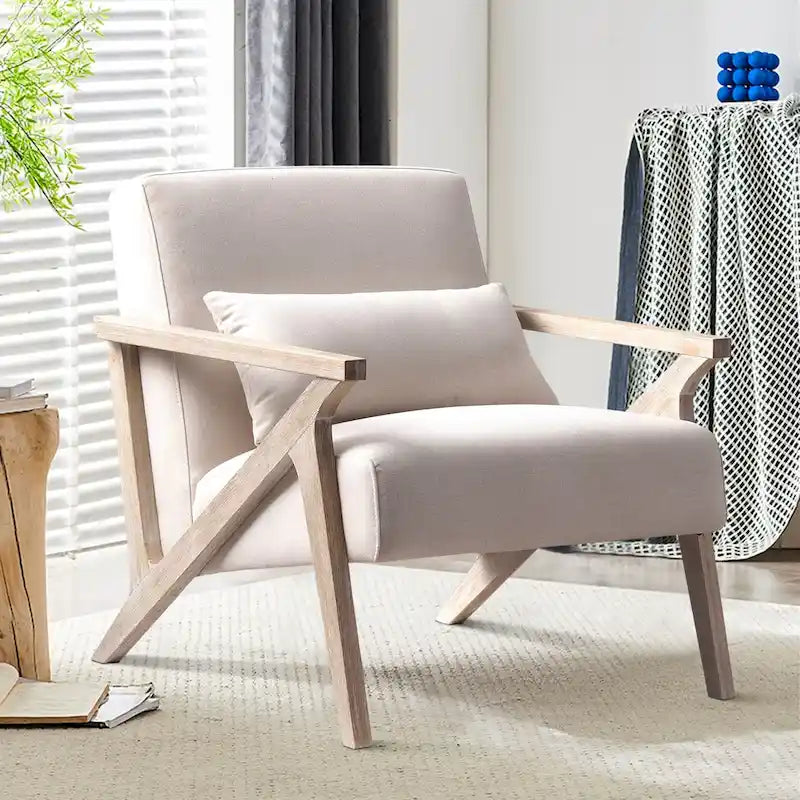 Fauteuil d'appoint en bois massif recouvert de tissu