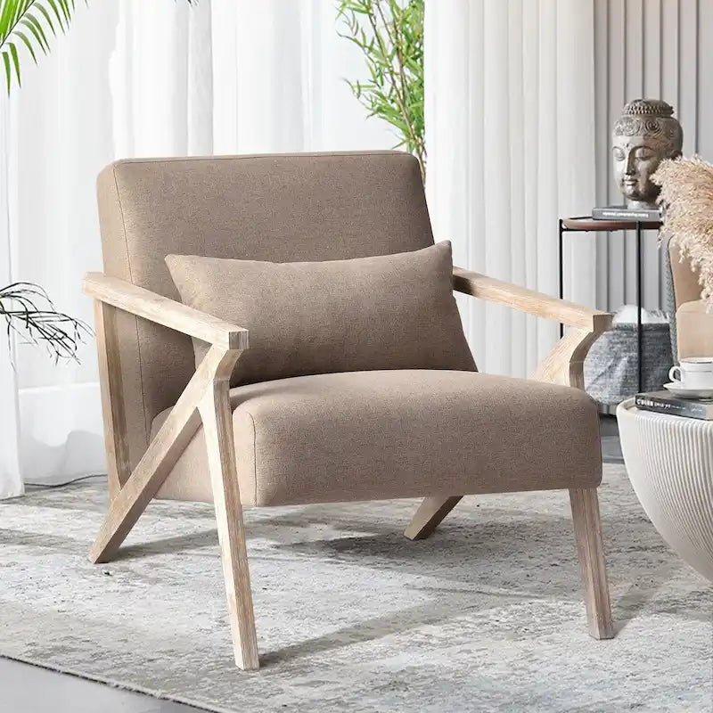 Fauteuil d'appoint en bois massif recouvert de tissu