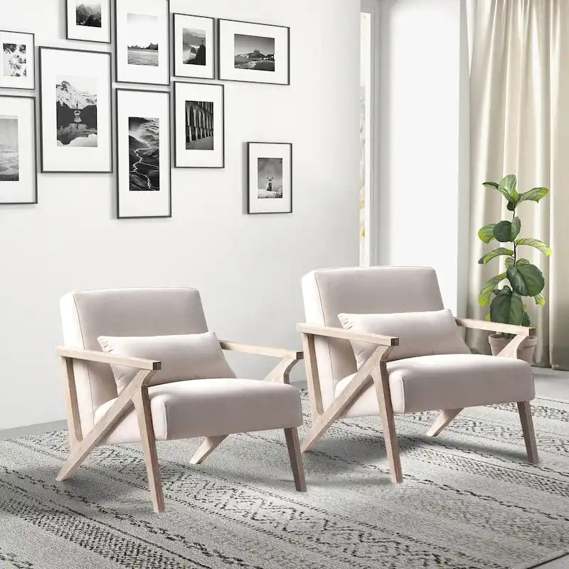 Fauteuil d'appoint en bois massif recouvert de tissu