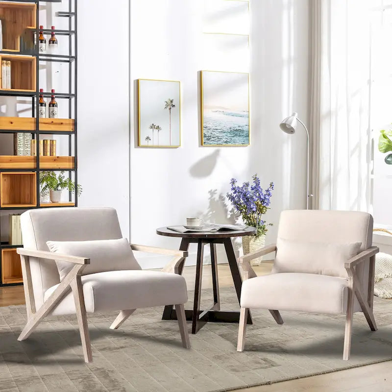 Fauteuil d'appoint en bois massif recouvert de tissu