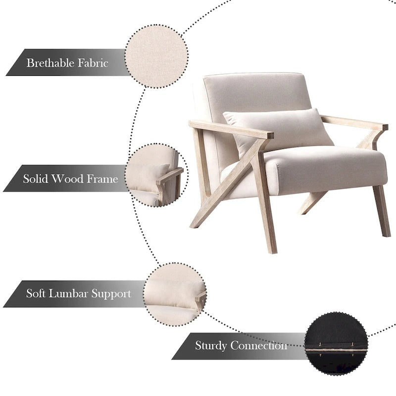 Fauteuil d'appoint en bois massif recouvert de tissu