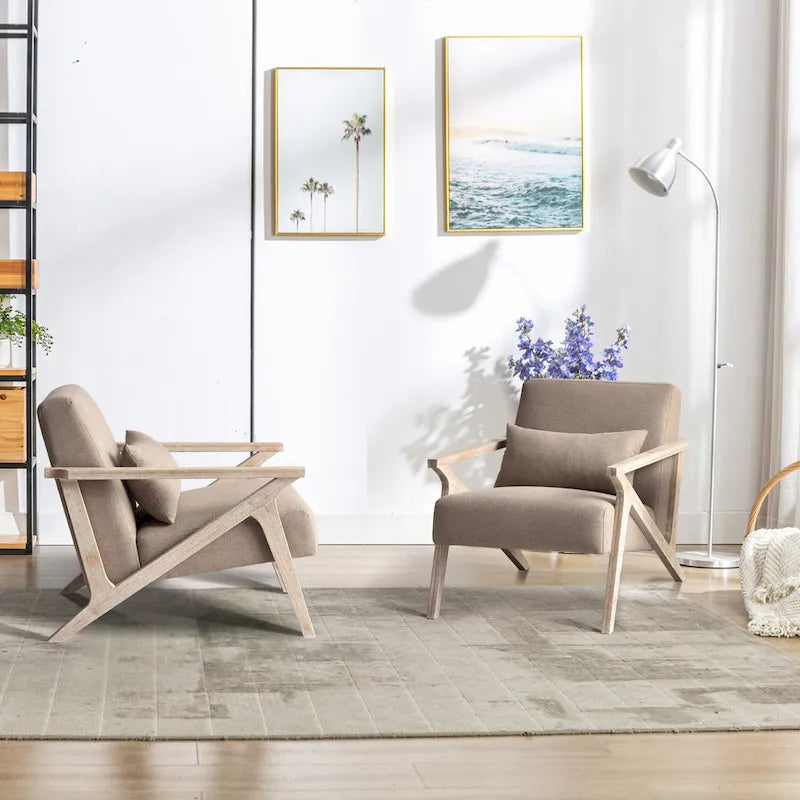 Fauteuil d'appoint en bois massif recouvert de tissu
