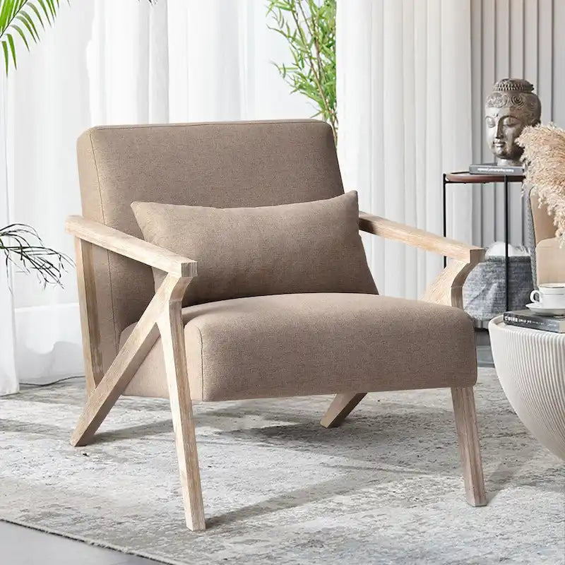 Fauteuil d'appoint en bois massif recouvert de tissu