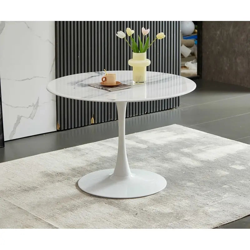 Table de salle à manger Tulipe 42,1 cm avec plateau rond à motif marbre pour 4 à 6 personnes