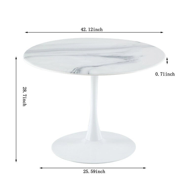 Table de salle à manger Tulipe 42,1 cm avec plateau rond à motif marbre pour 4 à 6 personnes