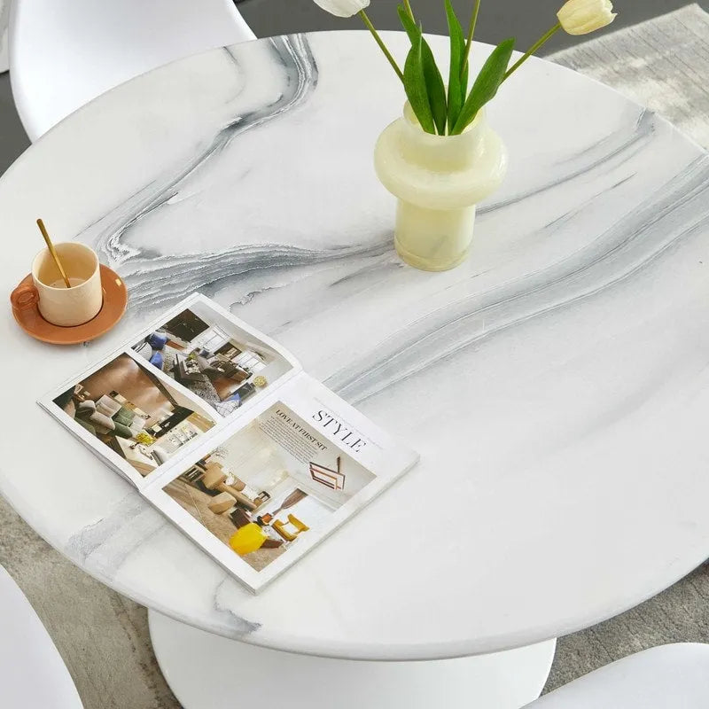 Table de salle à manger Tulipe 42,1 cm avec plateau rond à motif marbre pour 4 à 6 personnes