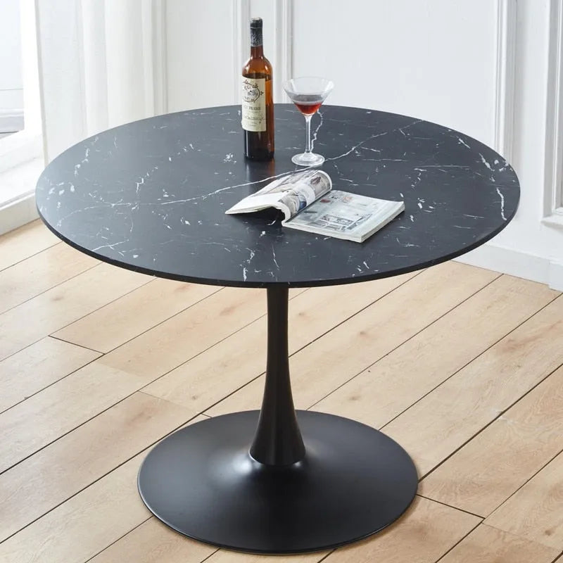 Table de salle à manger Tulipe 42,1 cm avec plateau rond à motif marbre pour 4 à 6 personnes