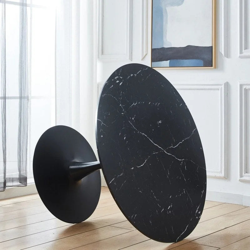 Table de salle à manger Tulipe 42,1 cm avec plateau rond à motif marbre pour 4 à 6 personnes