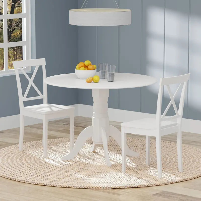 Ensemble de salle à manger 3 pièces, table ronde à abattants de 42 pouces et chaises à dossier en X