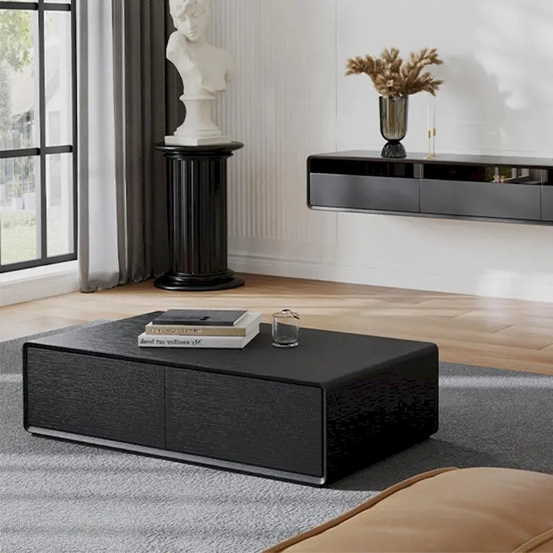 Table basse rectangulaire moderne en bois massif avec rangement, 4 tiroirs, livrée entièrement assemblée, 51 cm.