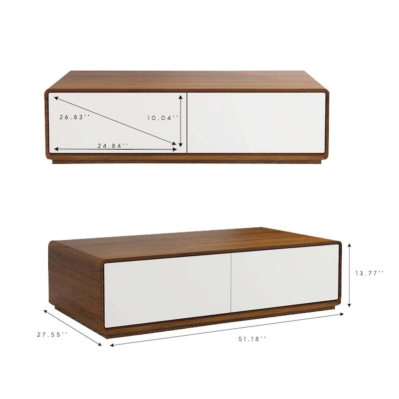 Table basse rectangulaire moderne en bois massif avec rangement, 4 tiroirs, livrée entièrement assemblée, 51 cm.