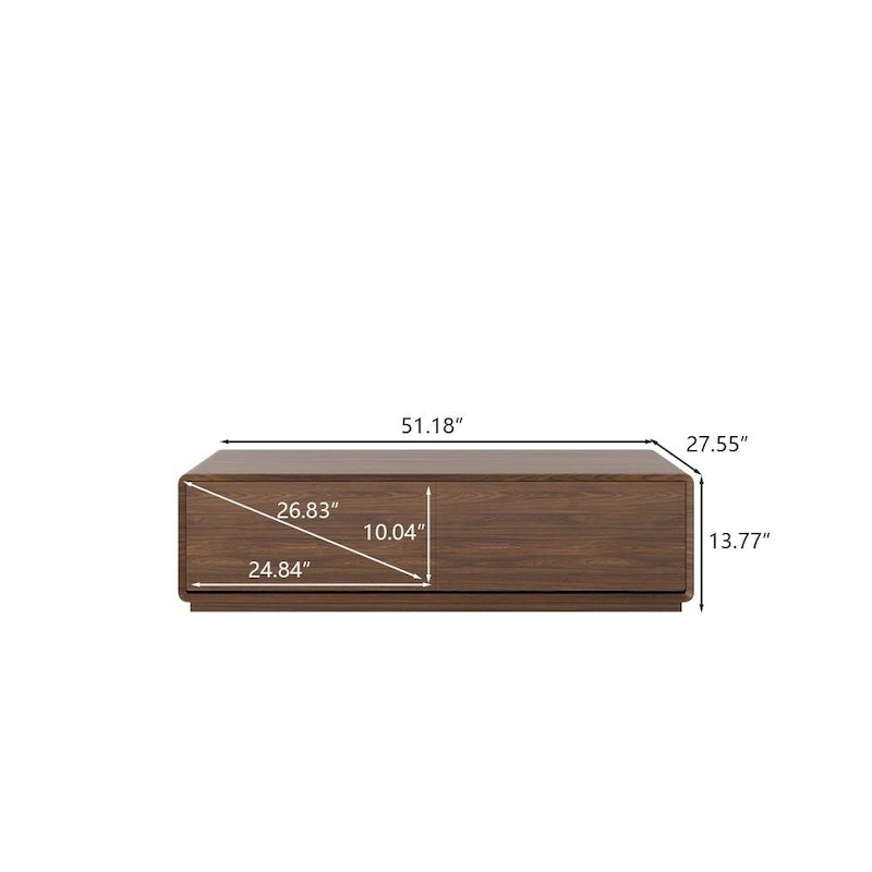 Table basse rectangulaire moderne en bois massif avec rangement, 4 tiroirs, livrée entièrement assemblée, 51 cm.