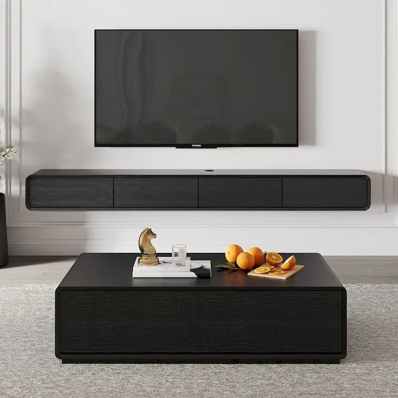 Table basse rectangulaire moderne en bois massif avec rangement, 4 tiroirs, livrée entièrement assemblée, 51 cm.