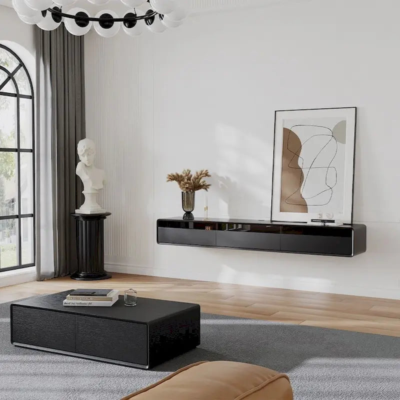 Table basse rectangulaire moderne en bois massif avec rangement, 4 tiroirs, livrée entièrement assemblée, 51 cm.