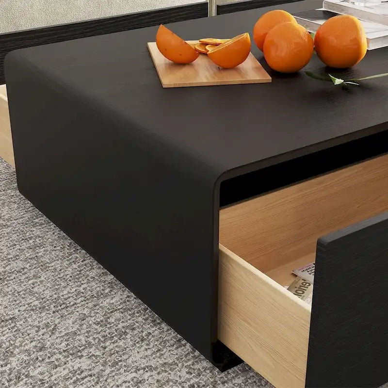 Table basse rectangulaire moderne en bois massif avec rangement, 4 tiroirs, livrée entièrement assemblée, 51 cm.