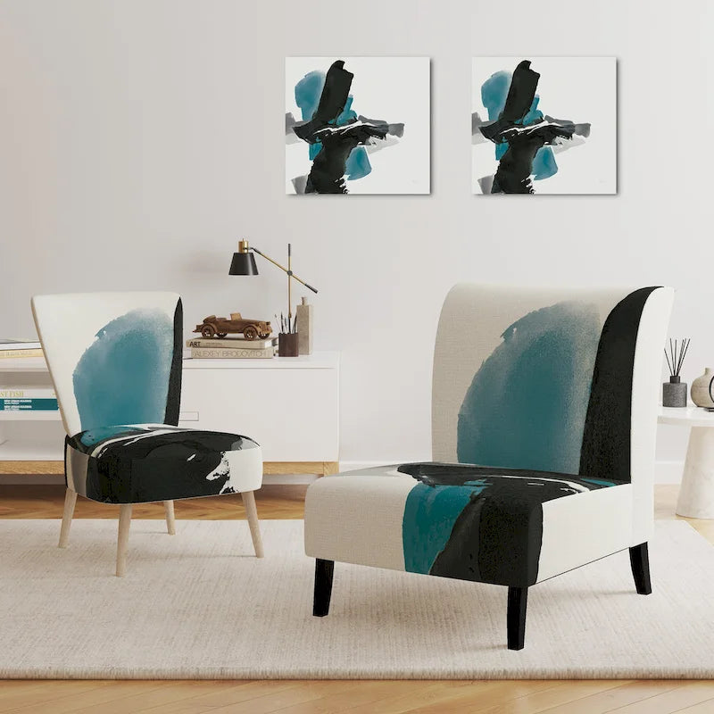 Fauteuil d'appoint moderne rembourré Designart Geometric Black And Teal IV - Fauteuil