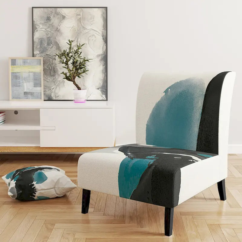 Fauteuil d'appoint moderne rembourré Designart Geometric Black And Teal IV - Fauteuil