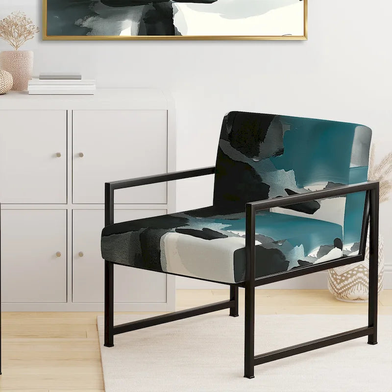 Fauteuil d'appoint moderne rembourré Designart Geometric Black And Teal IV - Fauteuil